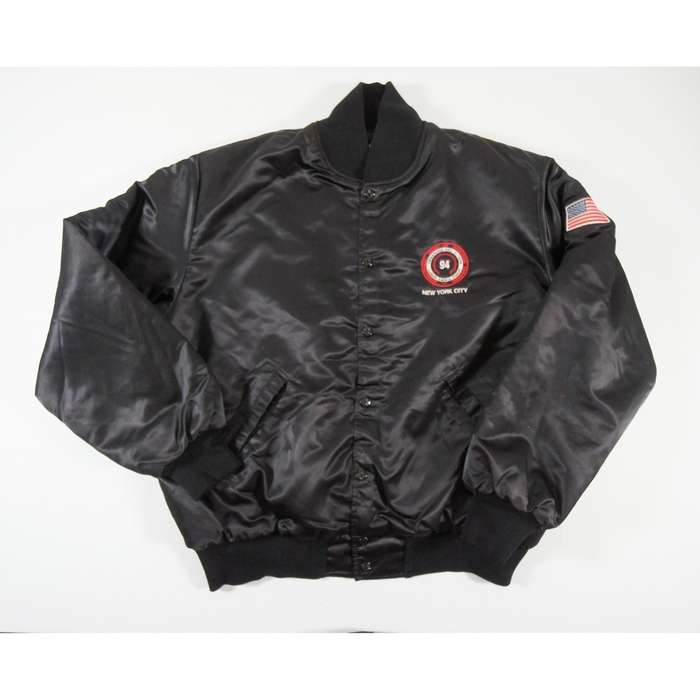 Vintage Engineer Union Jacket Mens Large Black Satin Bomber New York City 90s